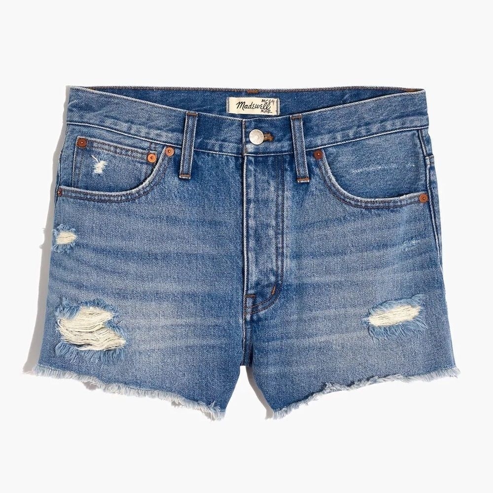 NWT Madewell Relaxed Denim Shorts Homecrest Wash Distressed 25